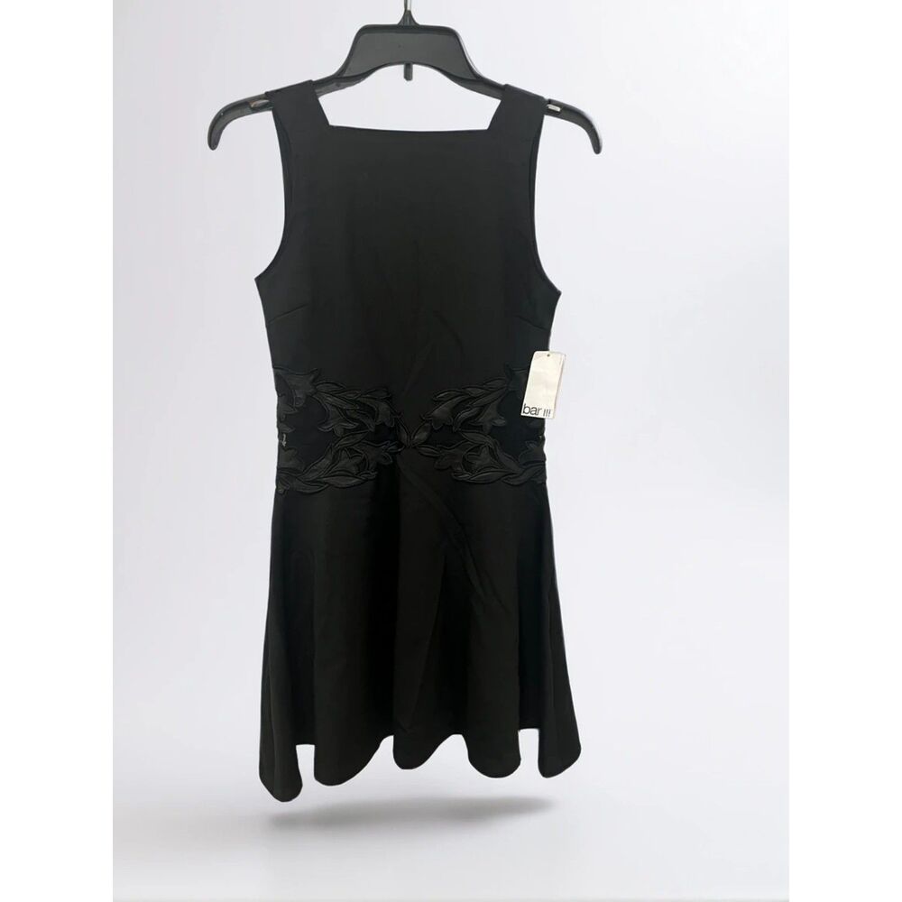 Bar III Black Mesh Embroidered Black Dress Small Petite